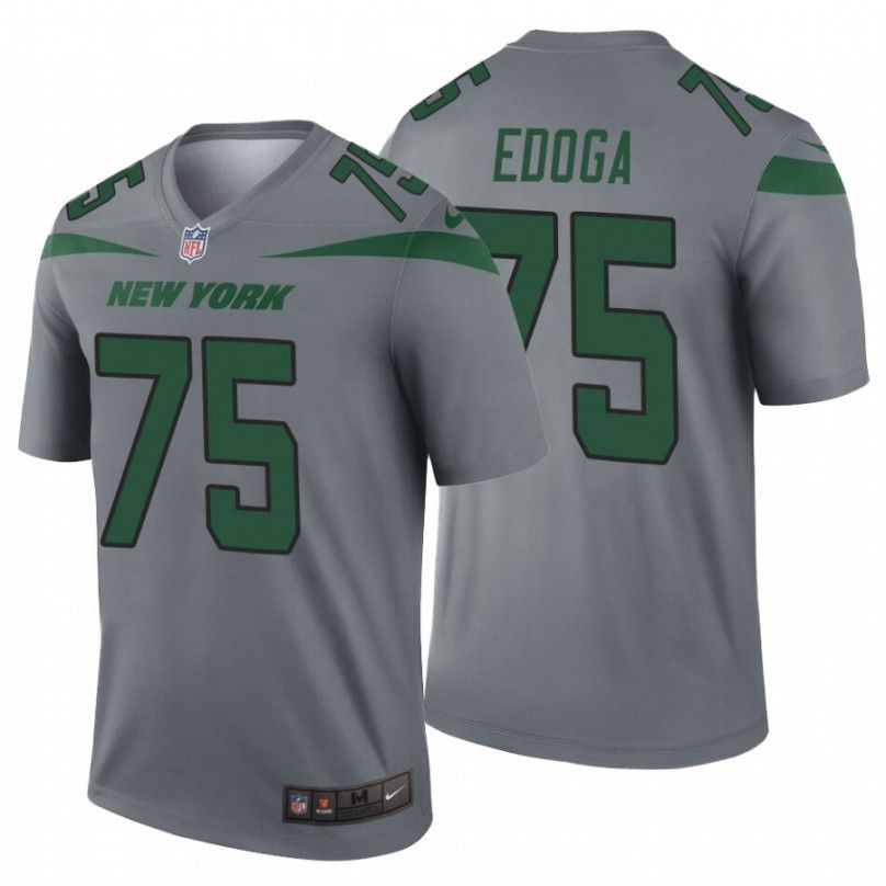 Men New York Jets 75 Chuma Edoga Nike Grey Inverted Legend NFL Jersey